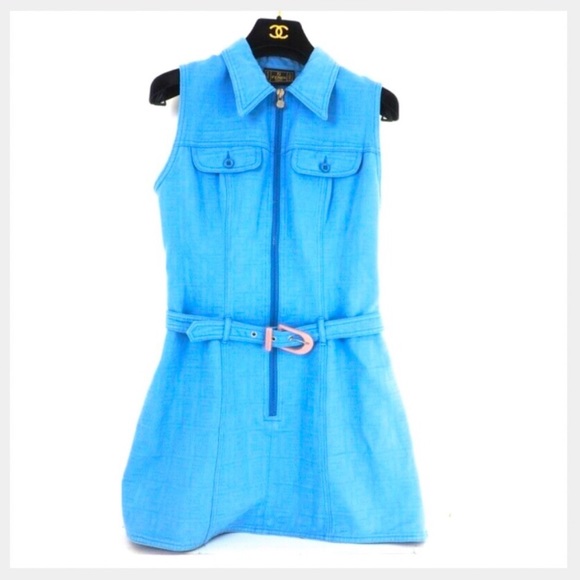 Vintage Fendi Zucca Monogram Logo Blue Denim Zip Up Mini Dress - Picture 11 of 17